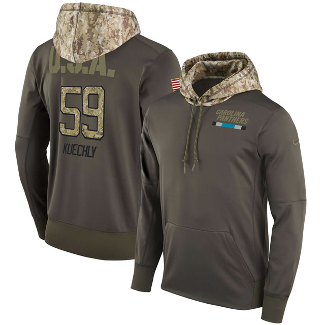 Nike Panthers 59 Luke Kuechly Men's Olive Salute To Service Pullover Hoodie